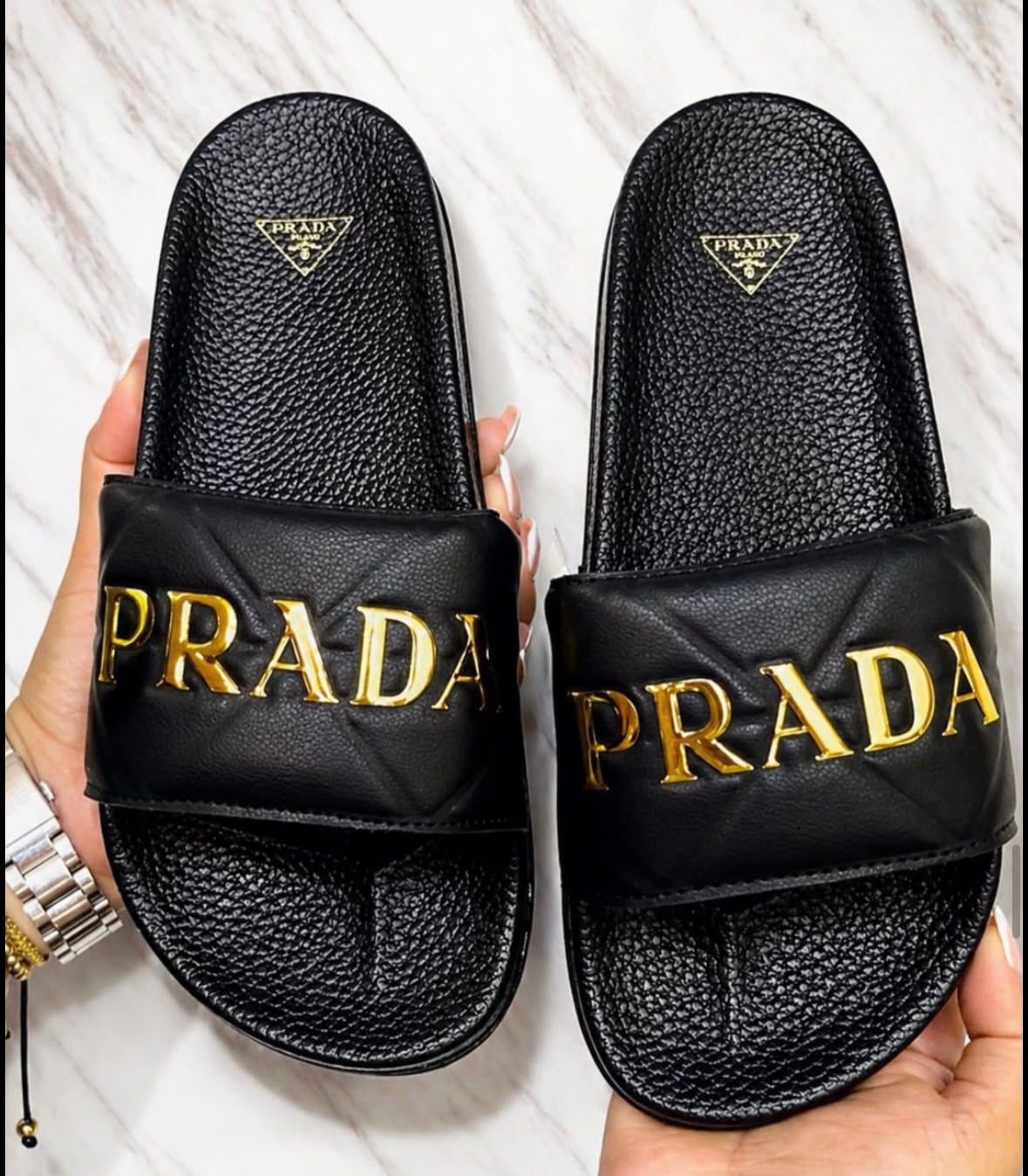 Chanclas Slides Prada Luxury Black Gold