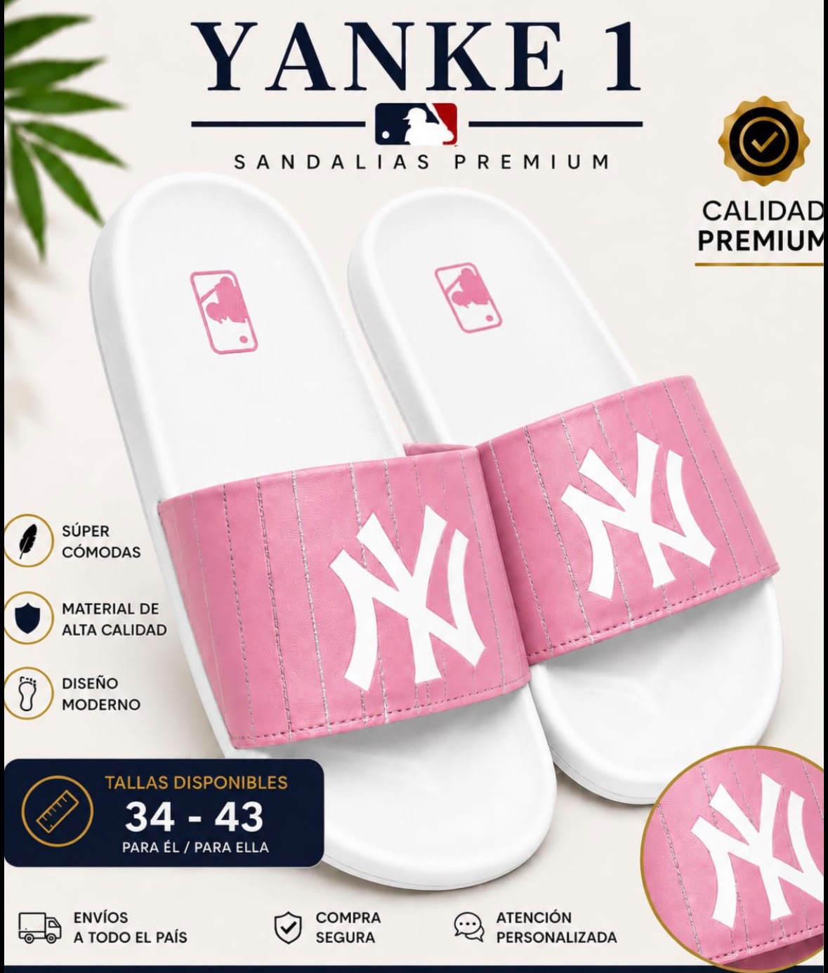 Sandalias Slides Yankees Pink